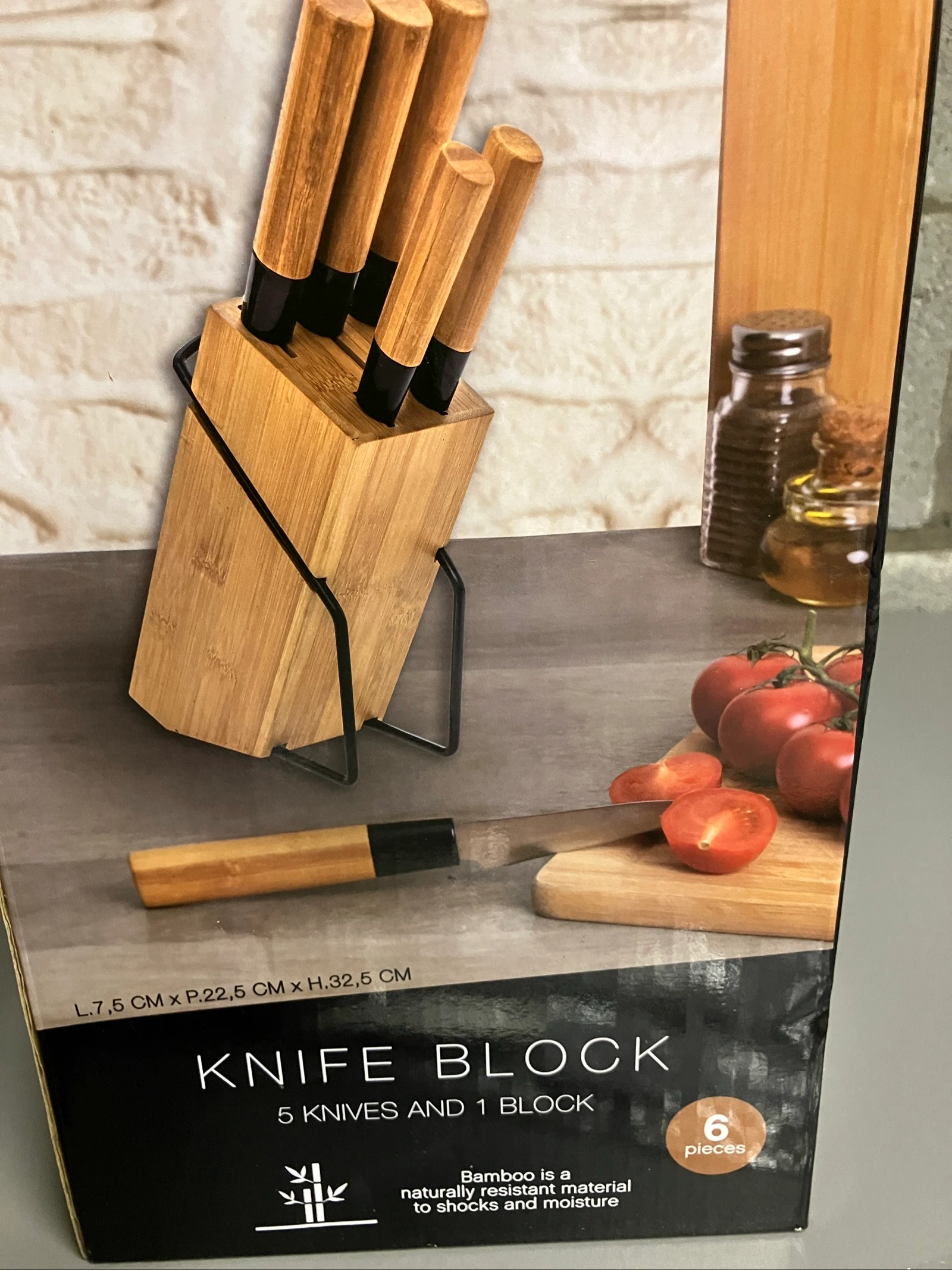 Bamboo cutting block with 5 knives included new – photo 3